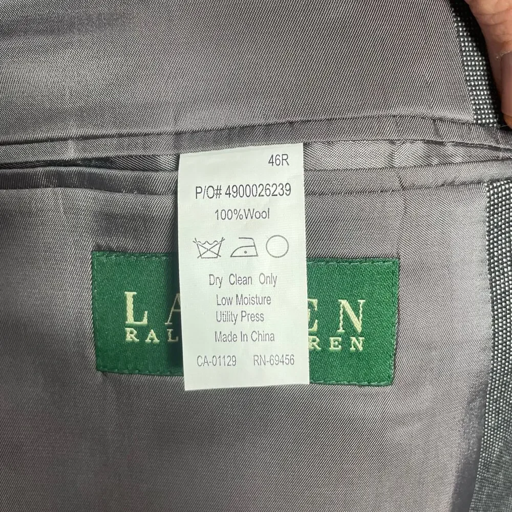 Lauren Ralph Lauren Blazer 46R Slate Gray 100% Wool Single Breast 4 Button Cuff